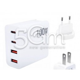 Battery Charger 100W Fast Charger 2 Usb + 2 Usb Type C White USA/UE Plug